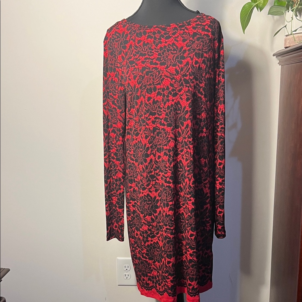 MICHAEL Michael Kors Red and Black Long Sleeve Dress